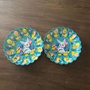 Vintage Easter Bunny & Chicks Plates — Set of 2